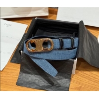 Reasonable Price Celine Denim and Leather Belt 2.5cm with Circle Triomphe Buckle CE091101 Blue/Black/Gold 2025