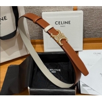 Stylish Discount Celine Triomphe Calfskin Leather Belt 2.5cm with Strass CE091104 Brown/White 2025
