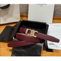 Well Crafted Celine Triomphe Calfskin Leather Belt 2.5cm with Strass CE091104 Burgundy/Pink 2025