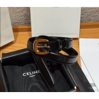 Top Design Celine Shiny Calfskin Belt 2.5cm with Pin Buckle CE091105 Black 2025