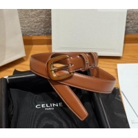 Best Price Celine Calfskin Leather Belt 2.5cm with Pin Buckle CE091105 Brown 2025