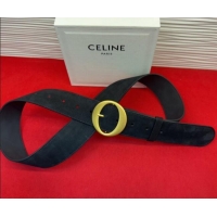 Good Product Celine Twin Triomphe Belt 4.5x105cm with Round Buckle in Suede 6018 Black 2026