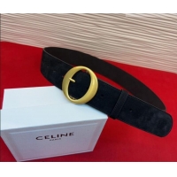 Good Product Celine Twin Triomphe Belt 4.5x105cm with Round Buckle in Suede 6018 Black 2026