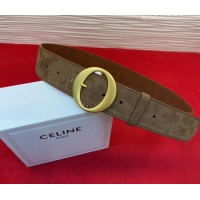 Inexpensive Celine Twin Triomphe Belt 4.5x105cm with Round Buckle in Suede 6018 Taupe 2026