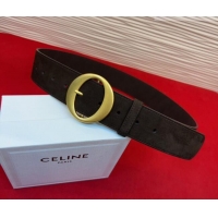 Best Product Celine Twin Triomphe Belt 4.5x105cm with Round Buckle in Suede 6018 Dark Brown 2026