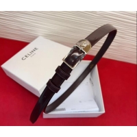 Top Quality Celine Shiny Calfskin Leather Belt 1.8cm with Pin Buckle CE031603 Chocolate/Silver 2026