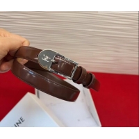 Top Quality Celine Shiny Calfskin Leather Belt 1.8cm with Pin Buckle CE031603 Chocolate/Silver 2026