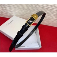 New Fashion Celine Shiny Calfskin Leather Belt 1.8cm with Pin Buckle CE031603 Black/Gold 2026