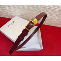 Best Product Celine Shiny Calfskin Leather Belt 1.8cm with Pin Buckle CE031603 Dark Burgundy/Gold 2026
