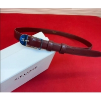 Buy Classic Celine Shiny Calfskin Leather Belt 1.8cm with Pin Buckle CE031603 Dark Burgundy/Silver 2026