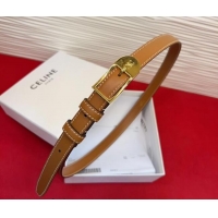 Fashion Luxury Celine Shiny Calfskin Leather Belt 1.8cm with Pin Buckle CE031603 Tan Brown/Gold 2026