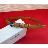 Top Design Celine Shiny Calfskin Leather Belt 1.8cm with Pin Buckle CE031603 Tan Brown/Silver 2026
