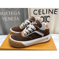 Pretty Style Louis Vuitton LV Tilted Sneakers in Suede Brown 2026 1AJTJ9