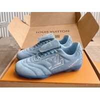 Charming Louis Vuitton LV Footprint Soccer Sneakers in Suede Blue 2025 0303103