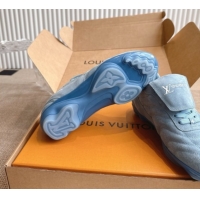 Charming Louis Vuitton LV Footprint Soccer Sneakers in Suede Blue 2025 0303103