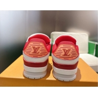 Hot Style Louis Vuitton Men's LV Trainer Sneakers in Calfskin Leather White/Red 2026 0303111