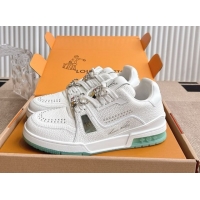 Grade Louis Vuitton LV Trainer Sneakers in Grained Leather and Studs White/Green 2026 1AJ523 0303112