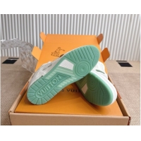Grade Louis Vuitton LV Trainer Sneakers in Grained Leather and Studs White/Green 2026 1AJ523 0303112