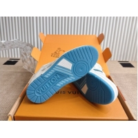 Good Quality Louis Vuitton LV Trainer Sneakers in Grained Leather and Studs White/Blue 2026 1AJ523 0303113