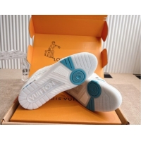 Shop Duplicate Louis Vuitton LV Trainer Sneakers in Grained Leather White/Blue 2026 1A8WAZ 0303114
