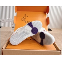 Popular Style Louis Vuitton LV Trainer Sneakers in Grained Leather White/Purple 2026 1A8WAZ 0303115