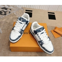 Stylish Louis Vuitton LV Trainer Sneakers in Monogram Denim and Grained Leather White/Blue 2026 1A9JGF 0303118