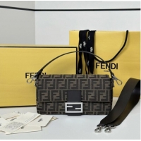 Luxury Cheap Fendi Baguette Bag in Tobacco Brown FF Jacquard Fabric 8679 Brown/Silver 2026 Top