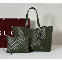 Luxury Discount Gucci GG Marmont Medium Tote Bag in Matelassé Chevron Nappa Leather 855279 Dark Green 2026