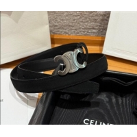 Buy Fashionable Celine Triomphe Medium Belt 2.5cm in Suede CE031603 Black/Silver 2026