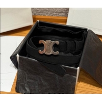 Buy Fashionable Celine Triomphe Medium Belt 2.5cm in Suede CE031603 Black/Silver 2026