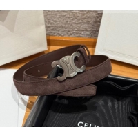 Luxury Cheap Celine Triomphe Medium Belt 2.5cm in Suede CE031603 Dark Brown/Silver 2026