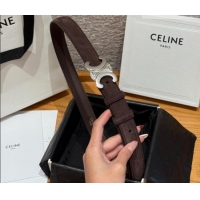 Luxury Cheap Celine Triomphe Medium Belt 2.5cm in Suede CE031603 Dark Brown/Silver 2026