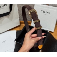 Best Quality Celine Triomphe Medium Belt 2.5cm with Pin Buckle in Suede CE031604 Dark Brown/Gold 2026