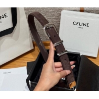 Most Popular Celine Triomphe Medium Belt 2.5cm with Pin Buckle in Suede CE031604 Dark Brown/Silver 2026