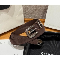Most Popular Celine Triomphe Medium Belt 2.5cm with Pin Buckle in Suede CE031604 Dark Brown/Silver 2026
