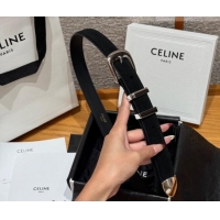 Best Price Celine Triomphe Medium Belt 2.5cm with Pin Buckle in Suede CE031604 Black/Silver 2026