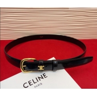 Trendy Design Celine Elegant Charm Triomphe Belt 2.5cm with Gold-Tone Pin Buckle in Shiny Leather 16052 Black 2026