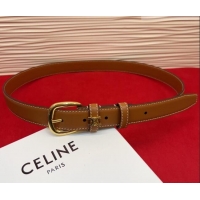 Cheapest Celine Elegant Charm Triomphe Belt 2.5cm with Gold-Tone Pin Buckle in Calfskin Leather 16052 Tan Brown 2026