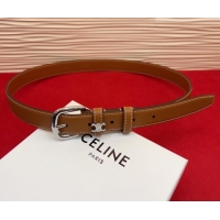 Inexpensive Celine Elegant Charm Triomphe Belt 2.5cm with Silver-Tone Pin Buckle in Shiny Leather 16052 Tan Brown 2026