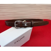 Cheap Price Celine Elegant Charm Triomphe Belt 2.5cm with Silver-Tone Pin Buckle in Shiny Leather 16052 Dark Brown 2026
