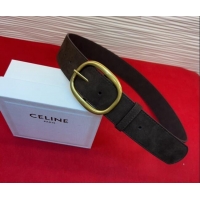 Original Cheap Celine Twin Triomphe Belt 4.5x105cm with Pin Buckle in Suede CE031605 Dark Brown 2026