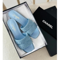 ​Grade Promotional Chanel interlocking CC Logo Sandals Heel 5 cm C8941 Denim Blue 2025