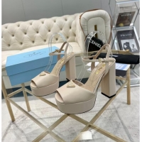 ​Best Price Prada Leather Platform Heel Sandals 12cm PR102707 White 2025