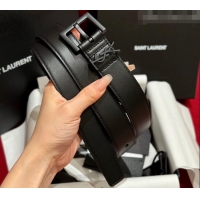 Discount Saint Laurent Calfskin Leather Belt 3cm with Pink Buckle YSL011001 All Black 2025