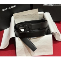 Discount Saint Laurent Calfskin Leather Belt 3cm with Pink Buckle YSL011001 All Black 2025