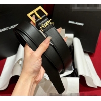 Best Product Saint Laurent Calfskin Leather Belt 3cm with Pink Buckle YSL011001 Black/Gold 2025