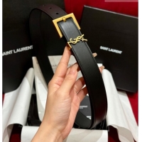 Best Product Saint Laurent Calfskin Leather Belt 3cm with Pink Buckle YSL011001 Black/Gold 2025