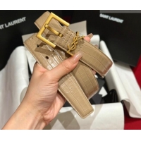 Top Grade Saint Laurent Crocodile Embossed Leather Belt 3cm with Pink Buckle YSL011001 Beige 2025