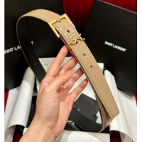 Top Grade Saint Laurent Crocodile Embossed Leather Belt 3cm with Pink Buckle YSL011001 Beige 2025