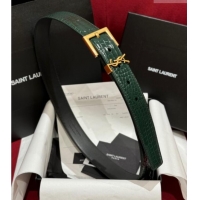 Buy Fashionable Saint Laurent Crocodile Embossed Leather Belt 3cm with Pink Buckle YSL011001 Green 2025